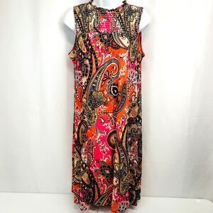 Leslie Fay LF Smocked Sleeveless Shift Dress Women's Size 8 Paisley Print